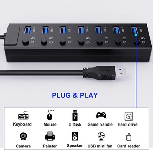 人気のLEDライト付き5Gbpsデータ転送スプレーオイルオン/オフスイッチ7 USB 3.0ハブ RoHS認証PCドッキングステーション <span class=keywords><strong>12</strong></span>ヶ月保証 - Product Image 4