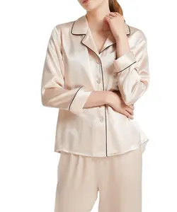 Custom 100% Pure Zijden Pyjama Set Vrouwen Wasbaar Nachtkleding Moerbei Zijden Pyjama Voor Vrouwen