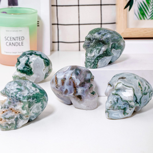 Calaveras de Cristal Talladas de Ágata Musgosa Natural al por Mayor para Decoración del Hogar y Regalos - Product Image 4