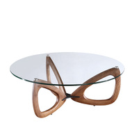 Table basse ronde minimaliste nordique en bois massif avec plateau en verre trempé pour salon, petit appartement, mobilier de maison, modèle CJ108