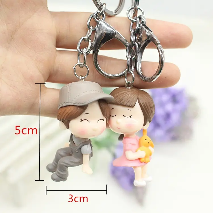 Wholesale Custom PVC Cartoon Character Cute Couple Pendant Simple Delicate Keychain For Gift