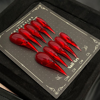 Faux ongles à presser transparents effet gelée, forme griffe de dragon rouge, extra longs, style stiletto, brillants, transparents, courbés et pointus, prêts à poser