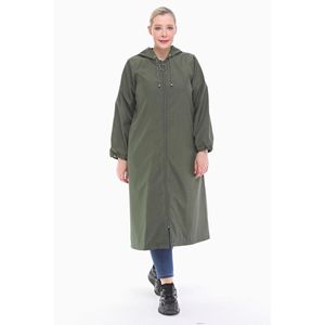 Abrigo largo con capucha Vetre color caqui para mujer, chaqueta impermeable con cremallera, 120 cm, tallas 40-50, ropa exterior impermeable, hecho en Turquía, venta al por mayor. - Product Image 1