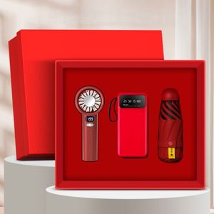 Coffret Cadeau Premium Personnalisé Fait Main 3-en-1 avec Ventilateur, Parapluie et Batterie Externe, avec Impression UV pour l'Image de Marque d'Entreprise et les Cadeaux Clients - Product Image 1