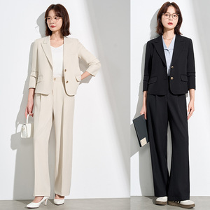 Women's Suit Set Solid Color Notched Lapel Polyester Woven Straight Fit Casual <b>Work</b> Commute College Interview Formal Wear - Product Image 5