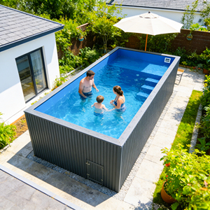 สระว่ายน้ำไฟเบอร์กลาสขนาดเล็กสุดหรู พร้อมหน้าต่างกระจกและอ่างสปาสำหรับเด็ก สีสันปรับแต่งได้ รับประกันสามปี - Product Image 4