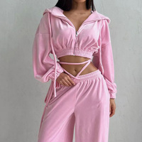 Ensemble de survêtement streetwear pour femme avec logo personnalisé, veste à capuche zippée à manches longues et pantalon décontracté à cordon de serrage