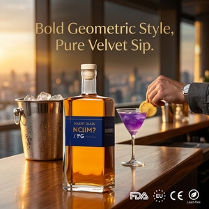Bouteille à liqueur carrée en verre 750ML 700ML 500ML, base lourde, carafe à bourbon haut de gamme, flacon à whisky vide avec bouchon en liège en T en bois - Product Image 1