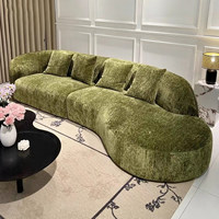 Canapé moderne en forme de lune, style nordique, tissu chenille crème, canapé modulaire, pieds en bois, style minimaliste italien, salon