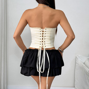 Haut <span class=keywords><strong>sexy</strong></span> uni décontracté style ins Glory Summer avec rembourrage de poitrine, armatures en forme d'arête de poisson, bretelles et design cintré à la taille - Product Image 4