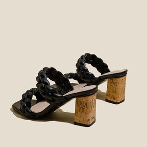 Sandales d'été pour femmes, grandes tailles, à talon épais, imprimé léopard, confortables et tendance, avec ceinture tressée respirante - Product Image 4