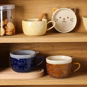 Mug Chat de Dessin Animé, Tasse à Petit-Déjeuner Mignonne, Tasse à Café Créative avec Couvercle, Style Japonais pour Tasse à Lait, Tasse de Couple - Product Image 3