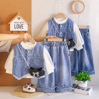 Ensemble 3 pièces pour filles, gilet en jean et short, tenue décontractée pour l'automne, pour les tout-petits et les enfants