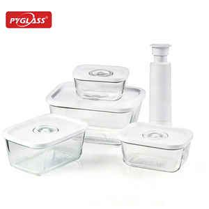 PYGLASS Set Moderno di 4 <span class=keywords><strong>Contenitori</strong></span> in <span class=keywords><strong>Vetro</strong></span> Borosilicato con Pompa per <span class=keywords><strong>Sottovuoto</strong></span>, Adatti al Microonde, Grande Capacità, Portatili per Cucina e Feste - Product Image 1
