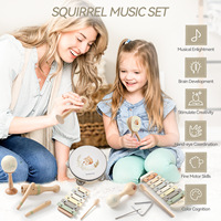 Cross-border Wooden Children's Educational Animal Squirrel Pattern 6-Piece Drum & Percussion Piano & Drum Hammer Music Set