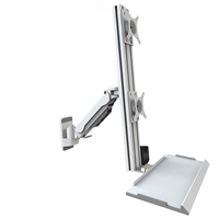 Bras de moniteur T8-GA02KB-SPA à double écran Plateau de clavier mural à mouvement complet Station de travail assise-debout Surface en aluminium prête à l'emploi