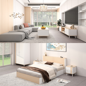 Ensemble complet FF&E pour appartement, série Barton, design à coins arrondis, finition grain de bois blanc, pour les soumissionnaires de logements nationaux et de logements sociaux - Product Image 2