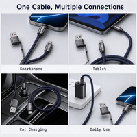Câble de charge rapide Type-C en nylon tressé 4-en-1 240W Connecteurs plaqués or Longueur 1,8m Charge rapide 5A Cuivre pur 12 mois