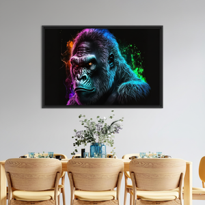 Personalized Gorilla Tempered Glass Wall Art: Neon Animal Decor Print,BLACK <b>FRAMED</b> <b>CANVAS</b> - Product Image 3