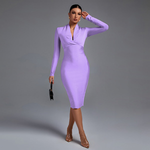 Ocstrade New Arrivals 2025 Spring <strong>Long</strong> <strong>Sleeve</strong> Deep v Neck Party Bandage <strong>Dress</strong> Sexy <strong>Bodycon</strong> Evening <strong>Dress</strong> for Women Elegant - Product Image 3