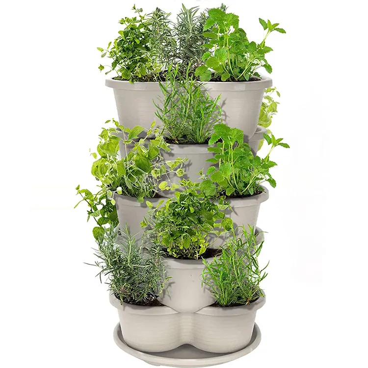 Multi-Layer Pots Garden Tower 5-Tier Stackable Strawberry Planters Wholesale Flower Outdoor Vertical Planter Pot