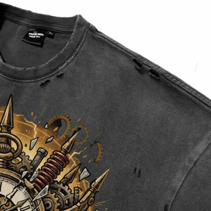 เสื้อยืดผู้ชายคุณภาพเยี่ยม ทรงโอเวอร์ไซส์ สไตล์วินเทจ ลวดลายมงกุฎ พิมพ์ลาย DTG ระบายอากาศได้ดี ซักย้อมแบบแอซิดวอช ขายส่ง - Product Image 3