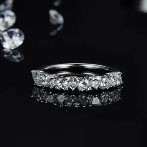 RINNTIN SR286心形切割3毫米AAAA透明锆石半永恒结婚戒指白金电镀925纯银结婚戒指