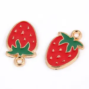 Gold Color Enamel Small Red Strawberry Charms Pendant Fit Women Girls Necklace Bracelet DIY Making Jewelry Accessories