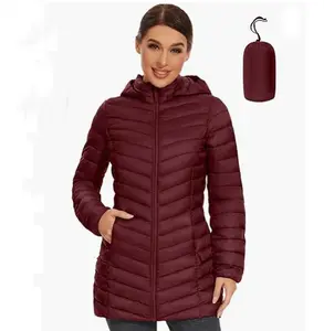 Women's folding lightweight down Jacket winter warm long quilted down coat with detachable hood