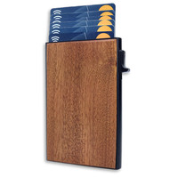Dompet Kartu Kayu ramping Logo ukiran kustom untuk pria, dompet kartu kayu minimalis memblokir RFID Pop up, tempat kartu kayu dengan kantung uang