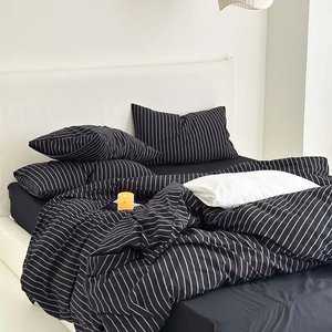 Set di biancheria da letto 100 _ cotone semplice copripiumino a righe nere Set singolo Full Double Queen King Nordic copriletto lenzuolo federa - Product Image 2