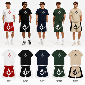 Conjunto Deportivo para Hombre, Camiseta de Manga Corta con Bloques de Color, Pantalones Cortos, Logotipo Heartbeat, Ropa Casual para Correr, Logotipo Personalizado OEM ODM - Product Image 5