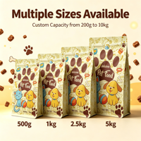 Sac pour aliments pour animaux de compagnie à fond plat imprimé sur mesure, à huit soudures latérales, avec fermeture éclair, en BOPP, VMPET, PE 140 microns, pour aliments pour chiens et chats