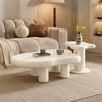 Ensemble de table basse moderne en forme de nuage blanc avec structure en bois et rangement pour salon, meubles de maison