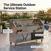 Troli Minuman Stainless Steel Mobile Bar Station, Gerobak Koktail Berdiri Sendiri dengan Wastafel, Laci, dan Roda untuk Dapur Komersial