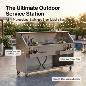 Heavy Duty Stainless Steel Mobile <b>Bar</b> Station, Portable Catering <b>Bar</b> Cart with Sink & Storage for Restaurant Outdoor Event - Product Image 3