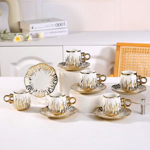 Hot Selling Electroplated Ceramic Coffee <b>Cup</b> <b>Sets</b> Arabic Tea <b>Cup</b> <b>Set</b> of 6 Pcs Small Espresso <b>Cup</b> and Saucer Gift <b>Set</b> - Product Image 2