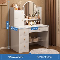 Coiffeuse Moderne Simple avec Miroir Rond et Tiroirs pour Chambre à Coucher, Grande Chambre, Petit Appartement
