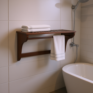 Porte-serviettes en bois de noyer massif 60 cm, finition huile, accessoire de salle de bain rustique - Product Image 2