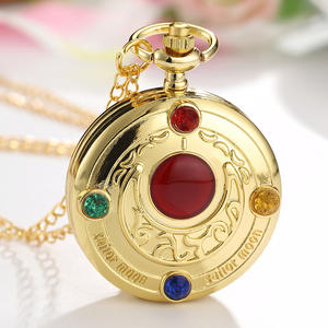 Reloj de Bolsillo Steampunk Moderno al por Mayor, Colgante Dorado con Diseño de Sakura Sailor Moon, Cosplay de Anime con Movimiento de Cuarzo y Cadena Incluida - Product Image 1