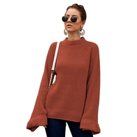 Simplee — pull tricoté à manches lanternes pour femme, haut Streetwear, surdimensionné, solide, pour l'automne