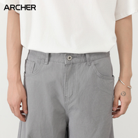 Pantalon Décontracté Homme Tendance Coupe Droite en Coton 100% Taille Semi-Élastique Style Jean à Lame Courbe Devant Plat