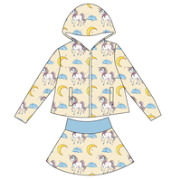 Nouvelle Arrivée 2026 Ensemble Confortable 2 Pièces en Tissu Yoga pour Petites Filles : Sweat à Capuche Zippé à Manches Longues et Jupe Personnalisable pour Bébés et Enfants