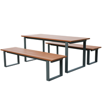 Meubles d'extérieur imperméables, table de pique-nique en bois pour camping, restaurant, parc, table à manger longue et ensemble de bancs