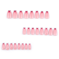 Faux ongles pré-conçus en ABS de style français avec nœud papillon et fraises pour la Saint-Valentin, 24 pièces, ongles à presser, ongles artificiels CE