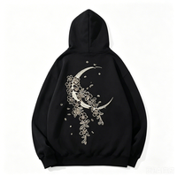 Sweat à capuche en coton épais, style streetwear, uni, oversize, vintage, noir, marque privée OEM