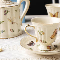 Ensemble de théière et tasses à thé en céramique turque vintage de luxe pour le thé de l'après-midi