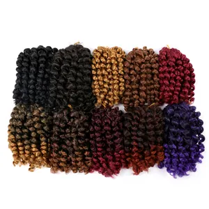 Jamaika bouncing tongkat keriting pendek keriting Crochet rambut 8 inci tongkat keriting pra Looped Jamaika bouncing Crochet rambut untuk WANITA HITAM