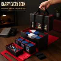 Boîte de rangement pour cartes TCG grande capacité en cuir PU, boîte de deck Commander avec 6 étuis à fenêtre amovibles, plateau à dés et poignée de transport