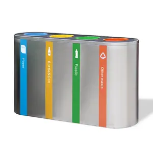 4 scomparti doppio codice colore di riciclaggio separato per cestini per rifiuti in acciaio inox aeroporto secchio di stoccaggio interno senza coperchio